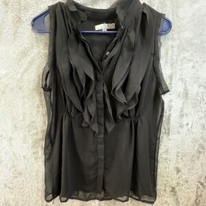 Liv Gothic Womens Black Sheer‎ Ruffle Front Sz 10 Whimsigoth Victorian Inspired